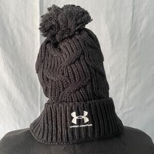 Under Armour Winter‎ Knit Beanie One Size Black Cable Knit Fleece Lined Hat